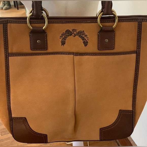 NWT ANTONIO MELANI Tan Suede and Brown  Leather Large Tote Bag 17 x 12 - Picture 7 of 7